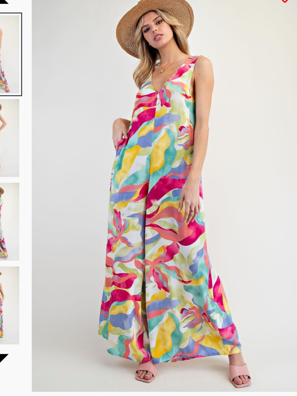 Easel V NECK PRINTED RAYON CHALLIS JUMPSUIT PANTS - Picture 3 of 4